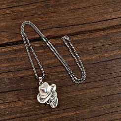 Halloween Zinc Alloy Cowbody Skull Pendant Necklaces for Unisex&nbsp;WGCDD93-01