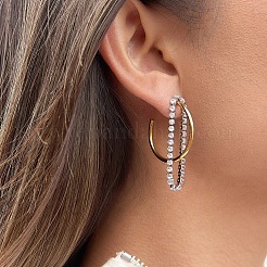 304ステンレススチール製キュービックジルコニアスタッドピアス（女性用）  ハーフフープピアス  18KGP本金メッキ  44.8x30mm&nbsp;SD6201
