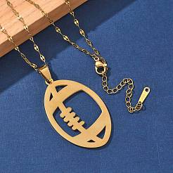 201 Stainless Steel Hollow Rugby Pendant Necklaces&nbsp;NJEW-D318-01G