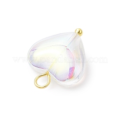 ガラスチャーム  ハート  真鍮のループ付き  プラチナ  17.5x15x6.5mm  穴：2.5mm&nbsp;PALLOY-JF04117-02