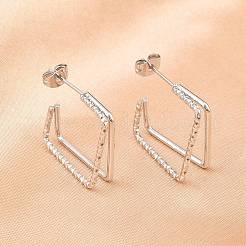 304 Stainless Steel Two-layer Square Stud Earrings&nbsp;EJEW-D339-02P