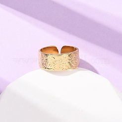 女性用304ステンレススチールオープンカフリング  葉  イオンプレーティング（ip）  18KGP本金メッキ  8mm  内径：17.2mm&nbsp;RJEW-K309-25G