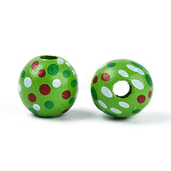 スプレー塗装されたシマウッドビーズ  印刷されたビーズ  ラウンド  ライムグリーン  15~16x14.5~15mm  穴：4~5mm&nbsp;WOOD-T032-36E