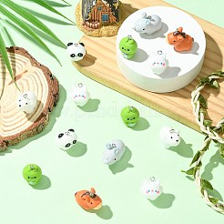24個6スタイル不透明樹脂ペンダント  動物チャーム  プラチナメッキ鉄ループ付き  混合図形  ミックスカラー  20~24.5x14~18x17~28.5mm  穴：2mm  4個/スタイル&nbsp;FIND-CJ0004-89