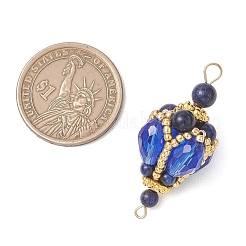 3Pcs 3 Colors Bohemian Natural Tiger Eye & Lapis Lazuli & Amethyst Round with Glass Beaded Teardrop Links Connector Charms&nbsp;PALLOY-MZ01227