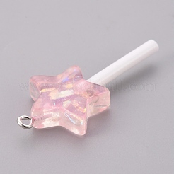 樹脂チャーム  模造ロリポップ  スター  ピンク  44~50x20x7mm  穴：1.8mm.&nbsp;RESI-K008-B02