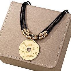 Alloy Disc with CCB Plastic Pendant Black Waxed Cord Multi-strand Necklaces&nbsp;FS-WG118E2-01