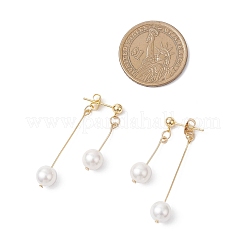 304ステンレススチールシェルパールラウンドビーズタッセルスタッドピアス  真鍮製のピアスパーツ  ゴールドカラー  43x8mm&nbsp;EJEW-JE06662