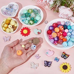 DIY ビーズ ファインディング キット  アクリルビーズ入り  樹脂粘土ラインストーンヨーロピアンビーズ  樹脂製ラインストーンビーズ  シリコンビーズ  ミックスカラー  7~20x7~32x3.2~16mm  穴：1.8~5mm  280個/セット&nbsp;DIY-BM0001-10