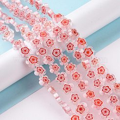 手作りミッレフィオーリガラスビーズ連売り  花  レッド  10~12x2.6mm  穴：1mm  約40個/連  15'（38センチメートル）&nbsp;LAMP-J035-10mm-54