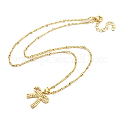 Brass Micro Pave Clear Cubic Zirconia Pendant Necklaces&nbsp;LS-NJEW-M220-05A-G