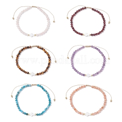 女性用天然混合宝石ビーズ編みビーズブレスレット  ラウンド＆クロス  内径：2-1/8~3-3/8インチ（5.5~8.5cm）&nbsp;BJEW-JB12211
