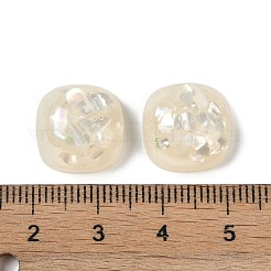 半透明エポキシ樹脂とシェルデコデンカボション  正方形  貝殻色  14x14x7mm&nbsp;CRES-S367-02