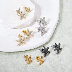 ヒトデ真鍮マイクロパヴェクリアキュービックジルコニアスタッドピアス1組  18KGP本金メッキ  15.5x15.5mm&nbsp;EJEW-SZ0002-08G