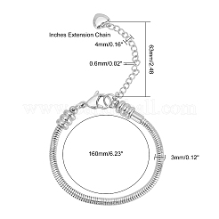 ステンレススチール製スネークチェーンブレスレット4個  女性のための小さなハートチャームブレスレット  ステンレス鋼色  6-1/4インチ（16cm）&nbsp;BJEW-PH0004-11