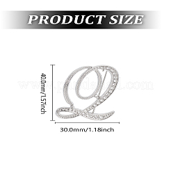 合金ブローチ1個  ラインストーン付き  文字L  文字Q  42.5x31.5mm&nbsp;JEWB-LP0004-01Q