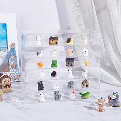 6グリッドの透明アクリルミニフィギュアディスプレイケース、取り外し可能な仕切り付き  模型用防塵ボックス  ビルディングブロック  人形ディスプレイホルダー  長方形  透明  19x7x17cm&nbsp;DIY-WH0430-530B