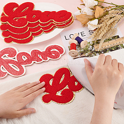 Word Love タオル刺繍布アイロン接着/縫い付けパッチ  マスクと衣装のアクセサリー  アップリケ  ゴールドエッジ付き  レッド  126x246x3mm  6個/箱&nbsp;PATC-FG0001-56