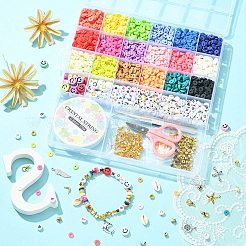 Diyheishiサーファーブレスレットメイキングキット  スマイルフェイスアクリル＆プラスチックスター＆ポリマークレイディスク＆天然シェルビーズを含む  クロス＆リーフ＆クローバー＆ヘルム合金＆鉄ペンダント  はさみ  ピンセット  ミックスカラー&nbsp;DIY-YW0007-43