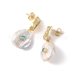 Natural Freshwater Shell & Brass Stud Dangle Earrings&nbsp;EJEW-JE07444