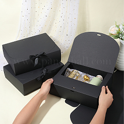 リボン付きの折り紙ギフトボックス  パーティーのために  結婚式  ベーカリーボックス  長方形  ブラック  26x31x8cm&nbsp;CON-WH20001-11D-02