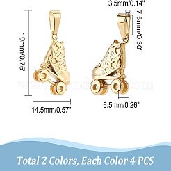 8個2色304ステンレスペンダント  ローラースケート  ゴールデン·ステンレス鋼色  19x14.5x6.5mm  穴：7.5x3.5mm  4個/カラー&nbsp;STAS-UN0035-04