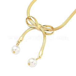 Ion Plating(IP) 304 Stainless Steel Flat Snake Chain Bowknot Pendant Necklaces&nbsp;NJEW-Z041-06G