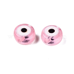 透明なアクリルビーズ  ナザールボンジュウ模様とフラットラウンド  ピンク  7x4mm  穴：1.5mm&nbsp;TACR-G045-01G