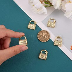 5個真鍮マイクロパヴェクリアキュービックジルコニアペンダント  長持ちメッキ  愛の言葉でロック  18KGP本金メッキ  20x16x3.5mm  穴：3.4mm&nbsp;KK-SZ0004-99
