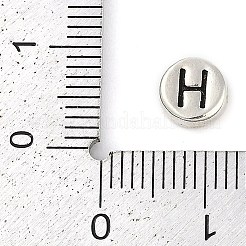 スターリングシルバーのフラットラウンド925個、文字ビーズ付き  スタンプ925個付き  アンティークシルバー  文字h  6.5x3mm  穴：1.2mm&nbsp;LS-STER-G044-01AS-H