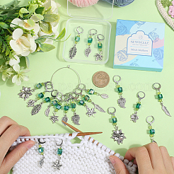 Leaf Alloy & Glass Pendant Locking Stitch Markers&nbsp;HJEW-SC00083