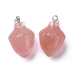 ウォーターメロンストーンガラスペンダント  プラチナブラスループ付き  食べ物  24~25x15.5~16mm  穴：6.5x2.7mm&nbsp;G-G842-01E