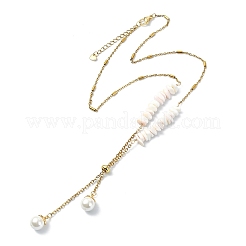Natural Pink Shell Chip & 304 Stainless Steel Cable Chain Lariat Necklaces&nbsp;NJEW-JN06280