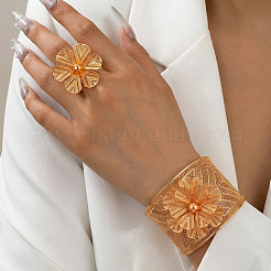 Flower Zinc Alloy Cuff Bangles & Rings Sets for Women&nbsp;WG9AF22-03