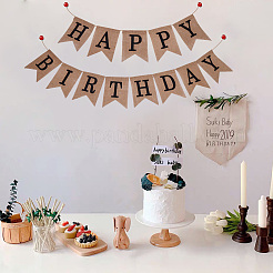 1 Set Word Happy Birthday Linen Hanging Banners Flags&nbsp;AJEW-SP0001-51B