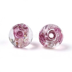 手作り箔ランプワークビーズ  花の丸  淡いバイオレットレッド  10mm  穴：1~1.2mm&nbsp;LAMP-T021-33E