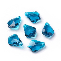カット加工ガラスペンダント  葉  スチールブルー  16x11x6mm  穴：1.5mm&nbsp;GLAA-F068-C21-01