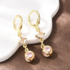 Brass Micro Pave Cubic Zirconia Star Hoop Earrings&nbsp;EJEW-B154-03G