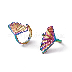 イオンプレーティング(IP) 304 ステンレススチール シェルシェイプ カフリング 女性用  虹色  usサイズ6 1/4(16.7mm)&nbsp;RJEW-C045-25M