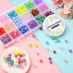 DIY ストレッチ ブレスレット メイキング キット  丸ガラスとアクリルビーズを含む  伸縮性のある糸  ミックスカラー  8mm  穴：1.3mm〜2mm  240個/セット&nbsp;DIY-YW0007-18