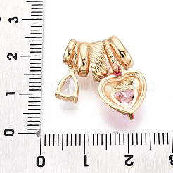 真鍮の舗装キュービックジルコニアペンダント  エナメル  ハート  ゴールドカラー  インディアンレッド  21.5mm  穴：4mm&nbsp;KK-T072-41G