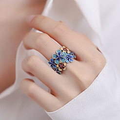 花柄真鍮エナメル指輪  女性用の調節可能なリング  プラチナ  内径：17mm&nbsp;FS-WGF4391-01