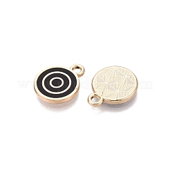 メッキ合金エナメルチャームラック  フラットラウンドのチャーム  ゴールドカラー  ブラック  13x10.5x1.5mm  穴：1.6mm&nbsp;ENAM-N070-01B-02G-01