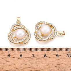 天然養殖淡水真珠のローズペンダント  真鍮マイクロパヴェクリアキュービックジルコニアペンダント  18KGP本金メッキ  21.5x19.5x8~9mm  穴：4.5x2mm&nbsp;PEAR-N020-07M