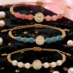 3Pcs Minimalist Adjustable Synthetic Turquoise & Watermelon Stone Glass & Natural Shell Beads Braided Bead Bracelets&nbsp;SR5600-5