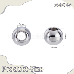 304ステンレススチールヨーロピアンビーズ25個  大穴ビーズ  ラウンド  ステンレス鋼色  12x10mm  穴：5mm&nbsp;STAS-GA0001-93