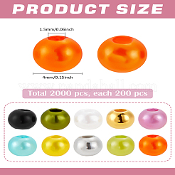 10色ABSプラスチックイミテーションパールビーズ  ラウンド  ミックスカラー  4x1.4~1.5mm  200個/カラー&nbsp;MACR-LP0001-02B