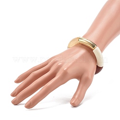 女性のための分厚いカーブチューブビーズストレッチブレスレット  アクリル＆ccbプラスチックビーズブレスレット  フローラルホワイト  内径：2インチ（5.2cm）&nbsp;X-BJEW-JB06991-01