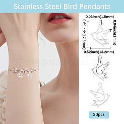 201ステンレススチールペンダント20個  鳥  ステンレス鋼色  17.6x13.2x1mm  穴：1.5mm  20個/セット&nbsp;STAS-BBC0008-03