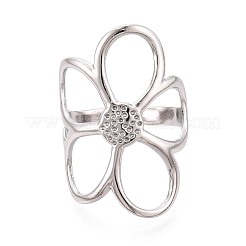 女性用調節可能な304ステンレススチールカフリング  花  ステンレス鋼色  30mm  内径：18mm&nbsp;RJEW-N052-22P